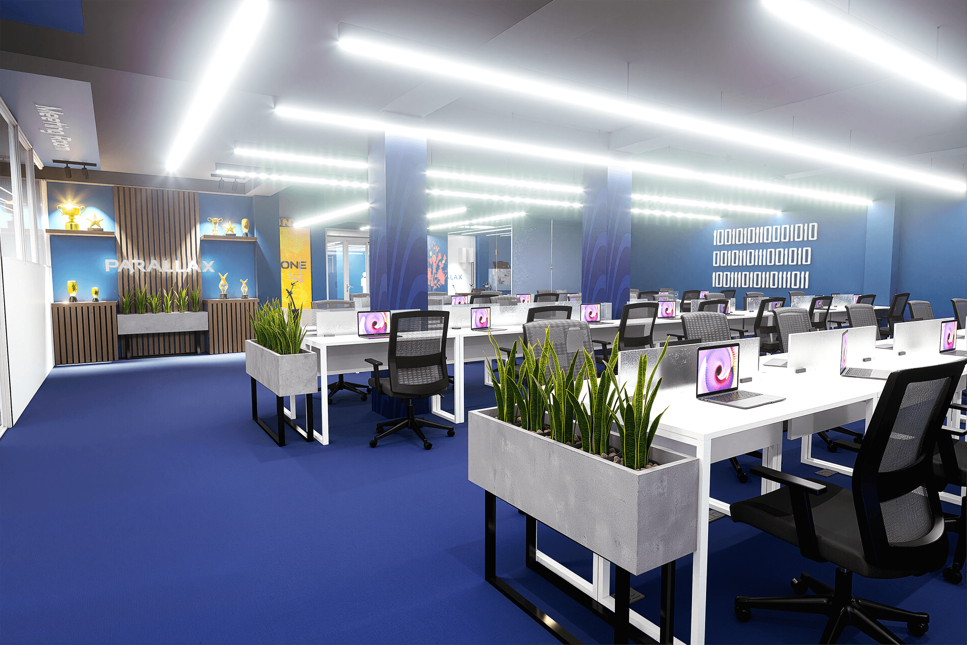 Workstations with Planter Dividers