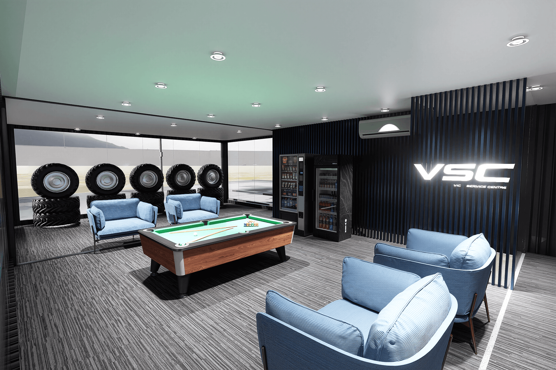 Lounge with Tyre Feature Wall